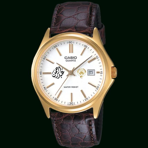 Gold White Dial Leather Casio Watch